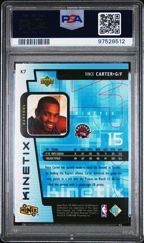PSA 10 1998-99 Upper Deck Ionix Vince Carter Kinetix Rookie Card K7 PSA 10 - Picture 2 of 2
