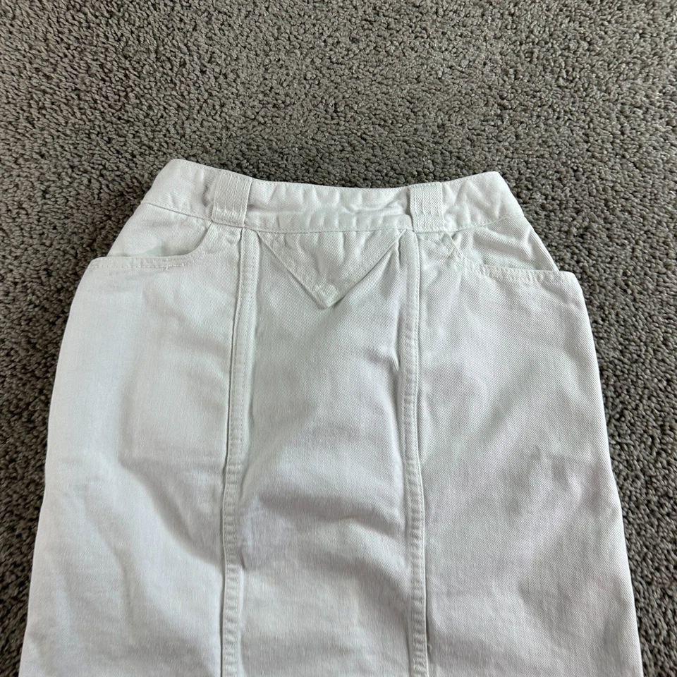 VINTAGE 80s Guess George Marciano Denim Skirt Womens 28 White Pencil USA Made - Image 3 of 4