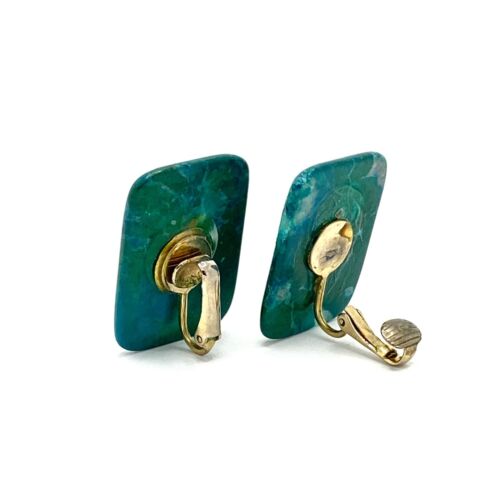 Vintage Stone Large Clip On Earrings 1 3/16" L Chrysocolla ? - Picture 5 of 7