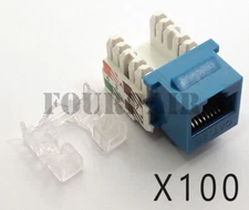 100 Pack Lot - CAT5e RJ45 110 Punch Down Keystone Modular Snap-In Jacks - Blue