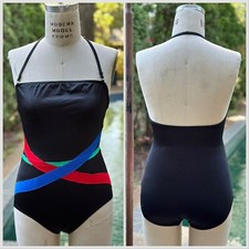 Vintage 1970s 1980s Women  s Black Swimsuit 70s 80s Beach Party One Piece Halter