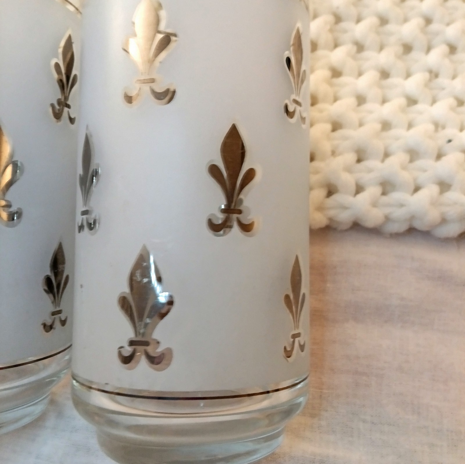 Vintage Libby Glass Set of 4 Fleur de Lis Pattern