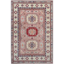 6'4"x9'2" Sepia Rose Pink Hand Knotted Wool Kazak Motifs Oriental Rug R86785