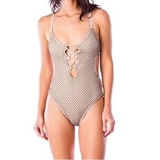 New With Tags Lucky Brand One-Piece Tan Crochet Swimsuit Women  s XS Small