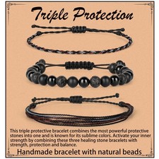 Handmade Healing Bracelets,8mm Natural Black Onyx Black Lava Beaded Bracelet,for