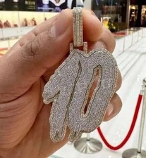 3Ct Round Cut Real Moissanite Customize Number 10 Pendant 14K Yellow Gold Plated