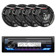 JVC Single DIN Marine Bluetooth Stereo Receiver, 4x 6.5" 150W Black Speakers