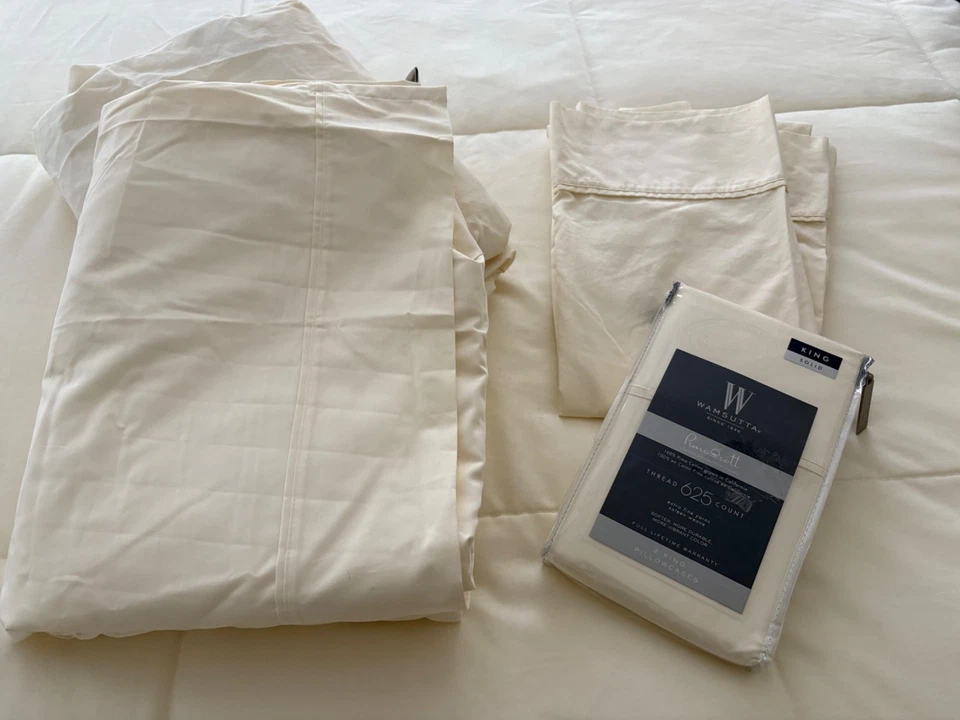 Juego de sábanas WAMSUTTA 625 TC Pima Cotton KING con (4) fundas de almohada King MARFIL NUEVO Foto 2 de 4