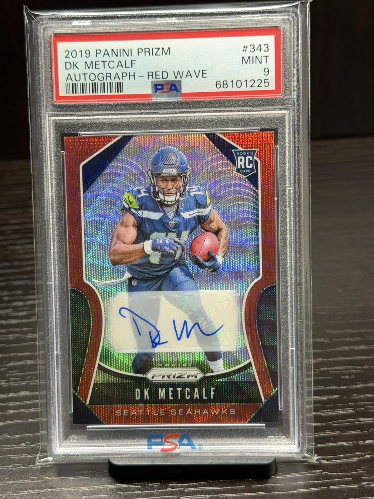 2019 Panini Prizm Rookies Red Wave /149 DK Metcalf #343 Rookie Auto RC PSA 9