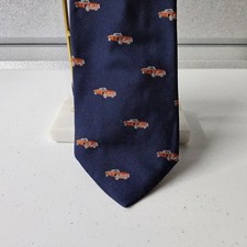 J Crew Men's Necktie Navy Blue Red Car Novelty Print Silk J.Crew J, Crew