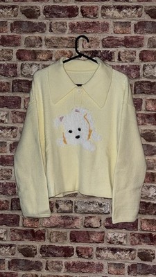 Apfelwein Kragen Welpen Muster Knopfleiste super weicher dicker Pullover Gr. XS oversize