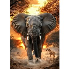 Elephant Diamond Art Kits for Adults, DIY Diamond Painting Wilderness, Round Ful
