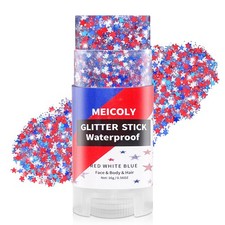MEICOLY Red White and Blue Star Face Glitter Stick,4th RED, WHITE, AND BLUE