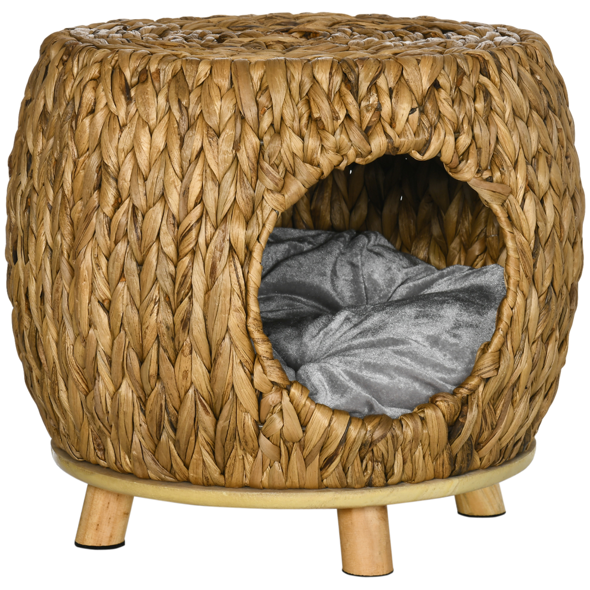 Bobobiy Brown Wicker Cat Bed Cat House Stool With Washable Cushion, 44 X 43 X 41Cm - Image 2