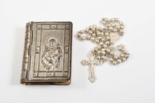 O36D12- srebrny 800 różaniec z metalowym pudełkiem