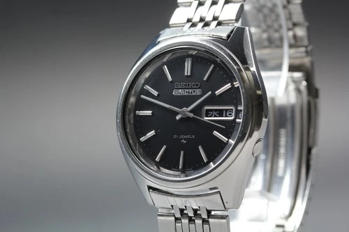 Vintage [Near MINT] SEIKO 5 ACTUS 7019-7060 Black Dial kanji At Mens Watch JAPAN