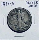 1917-D WALKING LIBERTY SILVER HALF DOLLAR~early Date Nice Detail Better Date