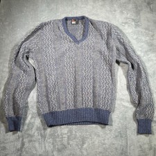 Vintage Robert Bruce Sweater USA Made Men  s M Blue Knit Textured V-Neck 80s 90s