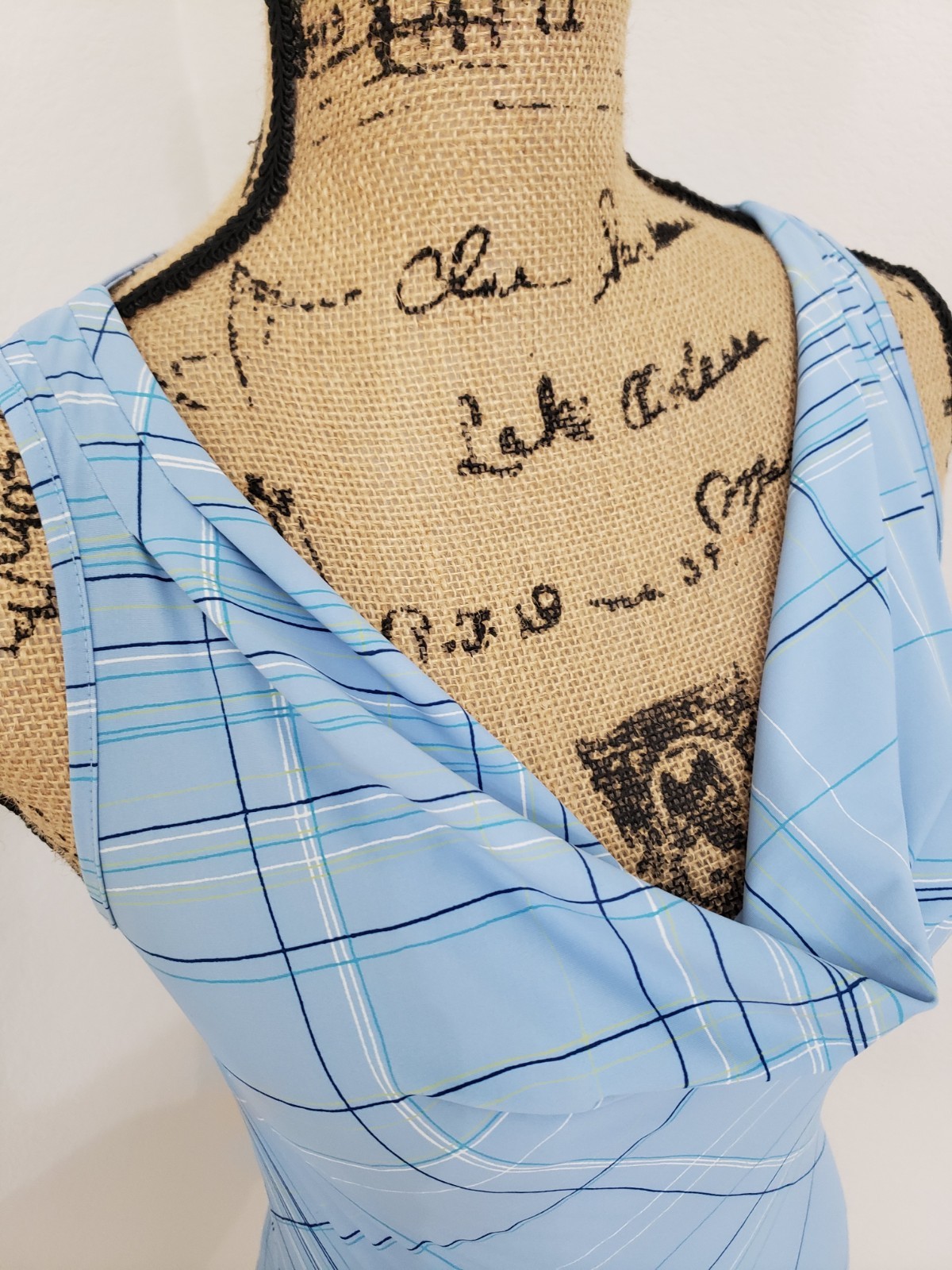 Express Blue Geometric Pattern Sleeveless Draped … - image 5