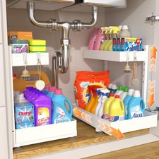 under Sink Organizer 2 Pack, 2 Tier Metal under the Sink Storage, Heavy Duty Sli