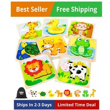 Wooden Puzzles for Toddlers 2-4, Montessori Toys for 1 2 3 Old Boys Girls, A...