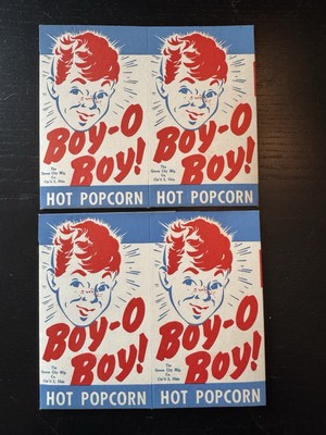 2 Vintage Unused 1950s BOY-O-BOY! Cardboard Popcorn Box Rare Advertising,
