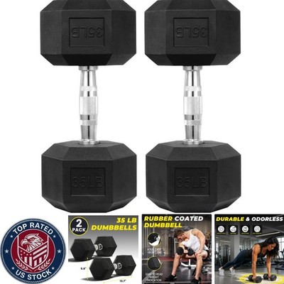 Durable 35 Lbs Rubber Coated Hex Dumbbell Set - Safe and Non-Slip for Home Gym