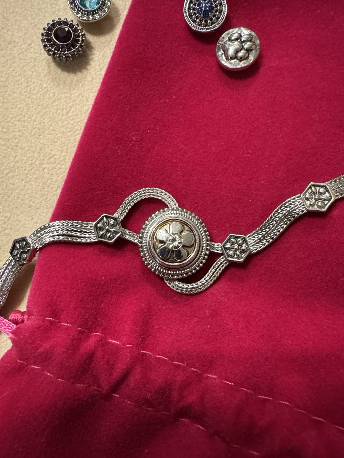 Gingersnaps Silver Adjustable Snap Charm Chain Br… - image 3