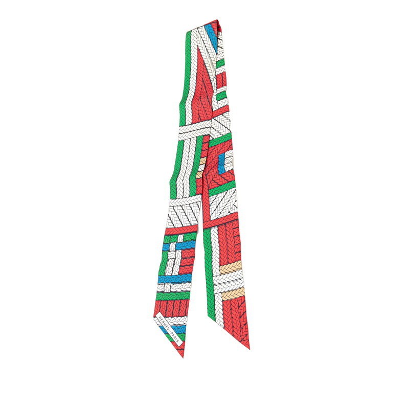 Hermes Twilly Tresses H Scarf White Multicolor Silk Women's HERMES [Used]