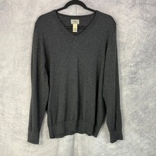 LL Bean Men's V-Neck Sweater sz M Gray Cotton Cashmere Heritage Preppy Grandpa