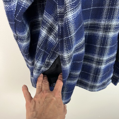 Woolrich Heavy Flannel Shirt Jacket Shacket Mens XXL Blue Plaid Pockets Outdoors - Picture 3 of 13