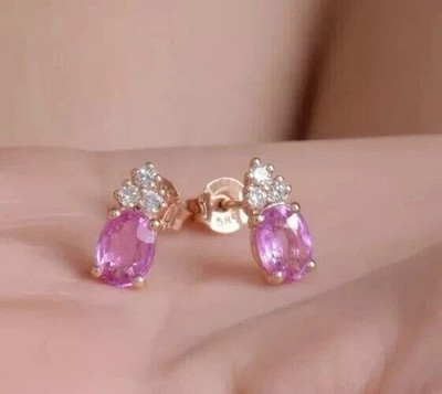 2Ct Oval Cut Simulated Sapphire Women's Stud Earring 14K Rose  Gold Plated