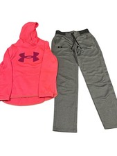 Girl  s Youth Lot Of 2, Under Armour Hot Pink Hoodie, Gray Sweatpants Size YM