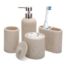 Beige Bathroom Accessories Set, 4 Pcs Sturdy Resin Bathroom Accessory Set, Ha...