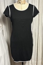 Banana Republic Womens S Sleeve Blk /white Jersey Knee L Dress Sz M Pre-owned 