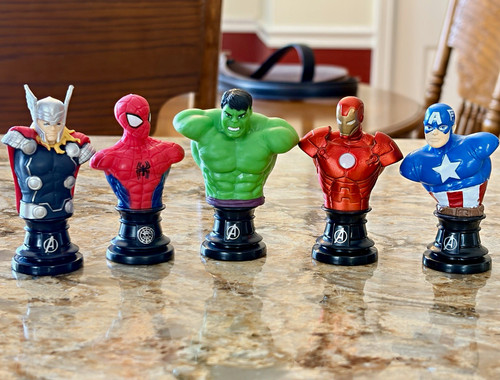 Marvel 1:12 Plastic Mini Bust Paperweight Lot of 5 Thor Spider-Man Hulk Iron Man
