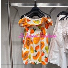 ZARA WOMAN SS26 SALE! FRUIT PRINT RUFFLED MINI DRESS ORANGE 3152/393/115