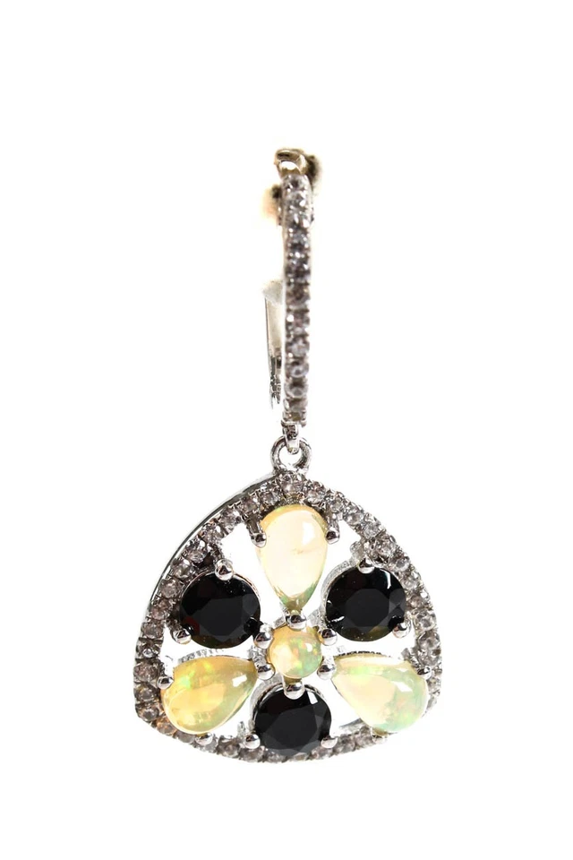 Pendientes colgantes rarezas de plata esterlina ópalo blanco y negro con racimo de espinela 1,25" Foto 2 de 4