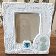 Precious Moments December Turquoise Porcelain Photo Frame 2x3 1997