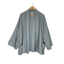 Marla Wynne pebbled jacquard light blue color linen blend kimono jacket Large