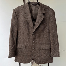 Vintage 80s/90s John Alexander Brown Wool Herringbone Tweed Blazer Jacket - 40