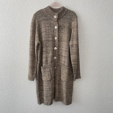 Woman Within Chunky Cardigan Sweater Long Plus Size 1X Heather Cream and Brown