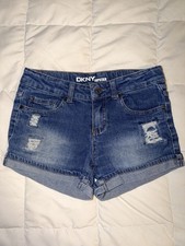 DKNY Hipster Girls Shorts Distressed Blue Denim Jean Cuffed Size 10