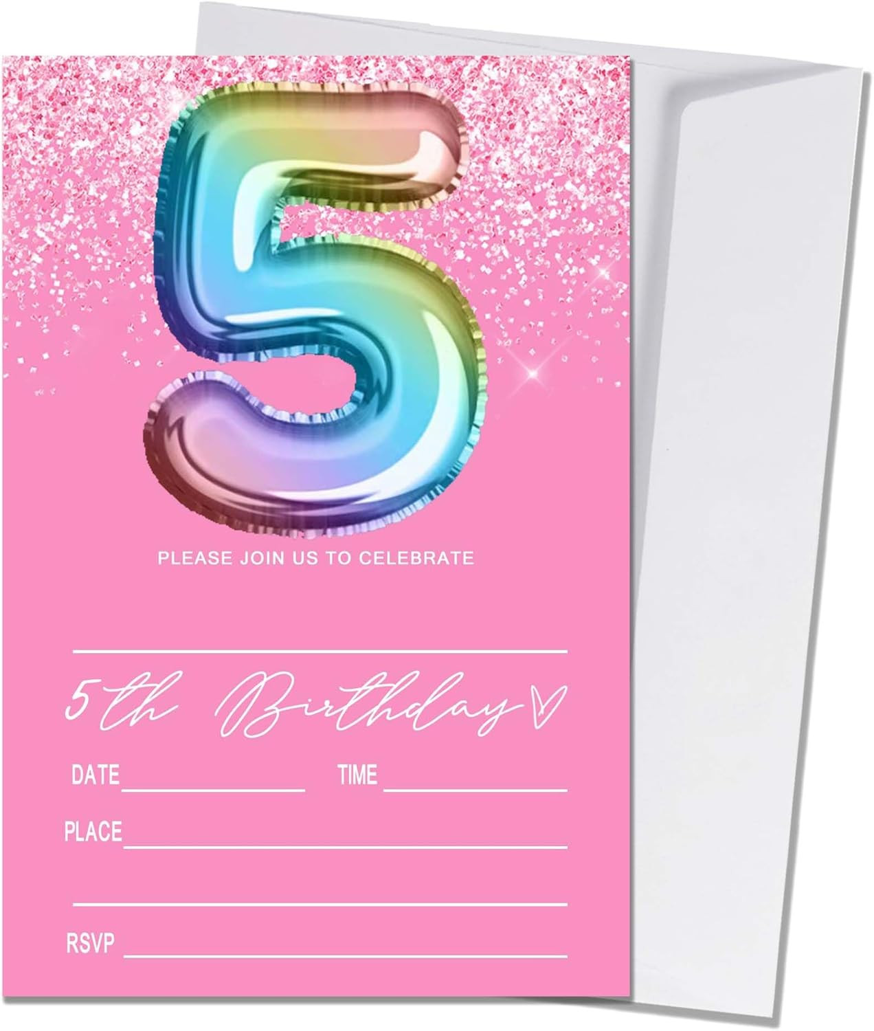 Pink 5th Birthday Invitation for Girls 20 Pieces Glitter Birthday invitation Rai