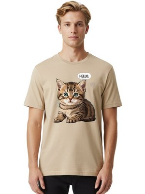 Hello-Kitten Mens Graphic Tee, 100% Cotton, Casual Summer Wear