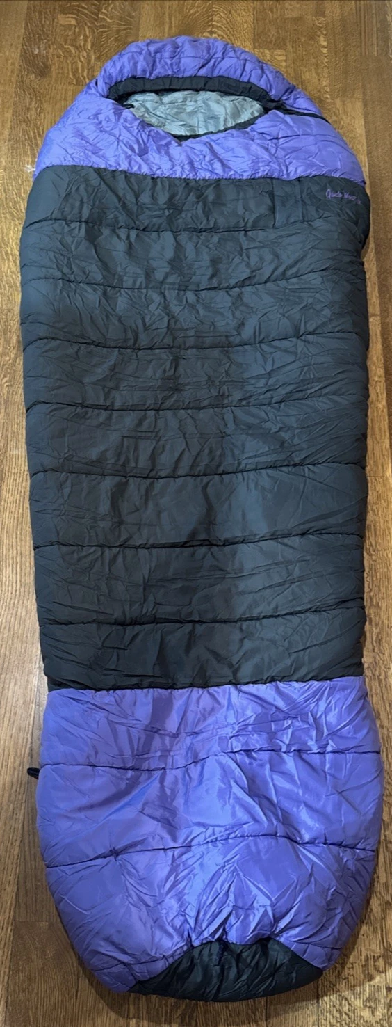 Gander Mountain Hooded Mummy Sleeping Bag Purple Black Scouting Camping 33 x 84