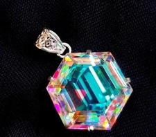 Natural Round Mystic Topaz 98.15 Ct+ 925 Solid Silver Rainbow Pendant Gemstone