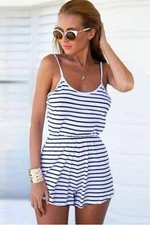 Sleek and Stylish Black Stripe Spaghetti Strap Open Back Romper Size Small