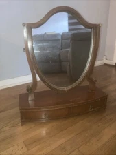 Antique Mahogany Shield Shape Shaving Mirror.  20”W 8”D 24”H
