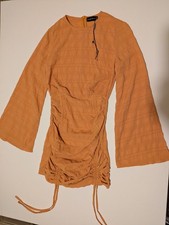 PRETTYLITTLETHING Ladies Size 6 Rust Orange Flared Sleeve Ruched Mini Dress